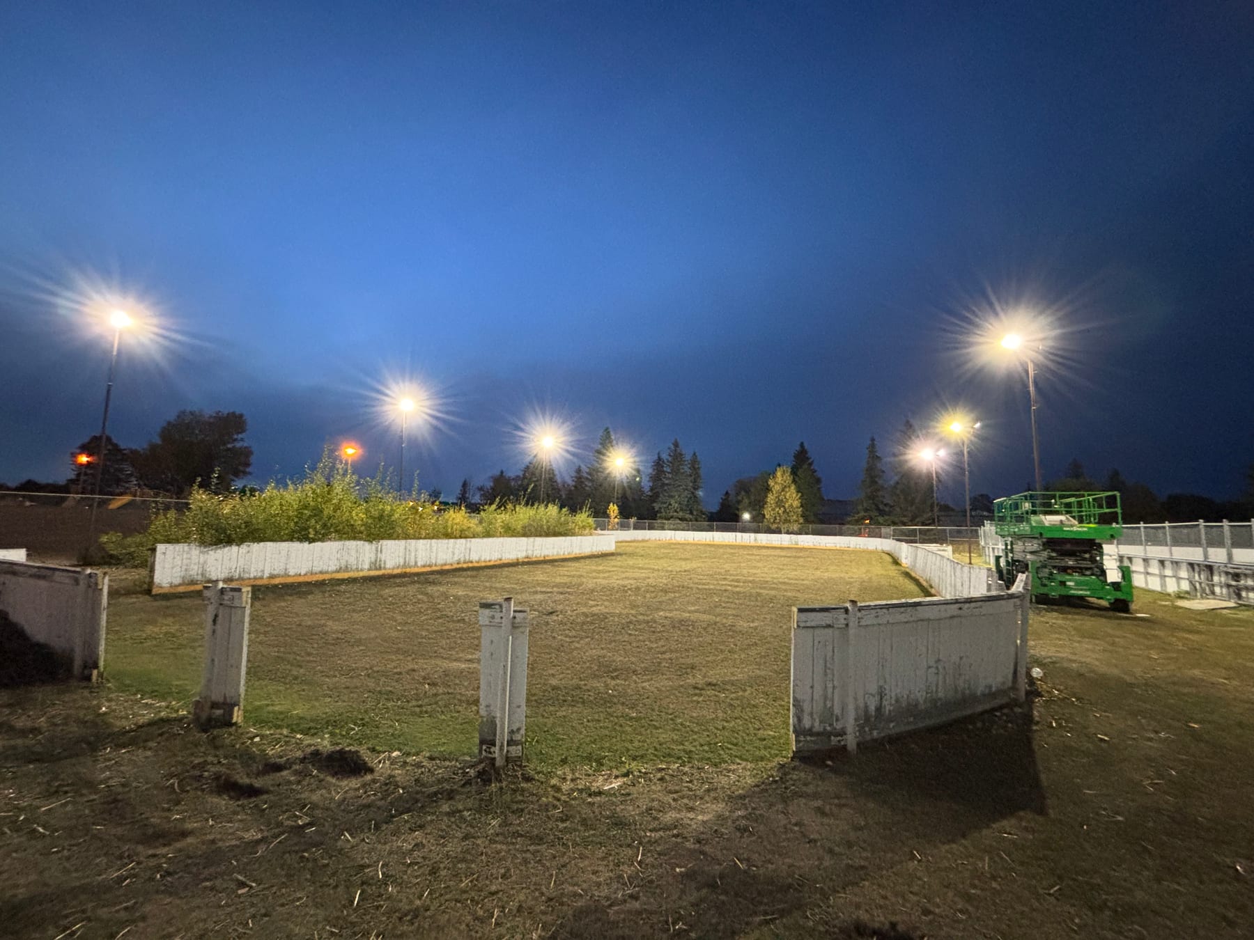 Outdoor arena rink floodlights installed and serviced by Call Paul Contracting near Edmonton